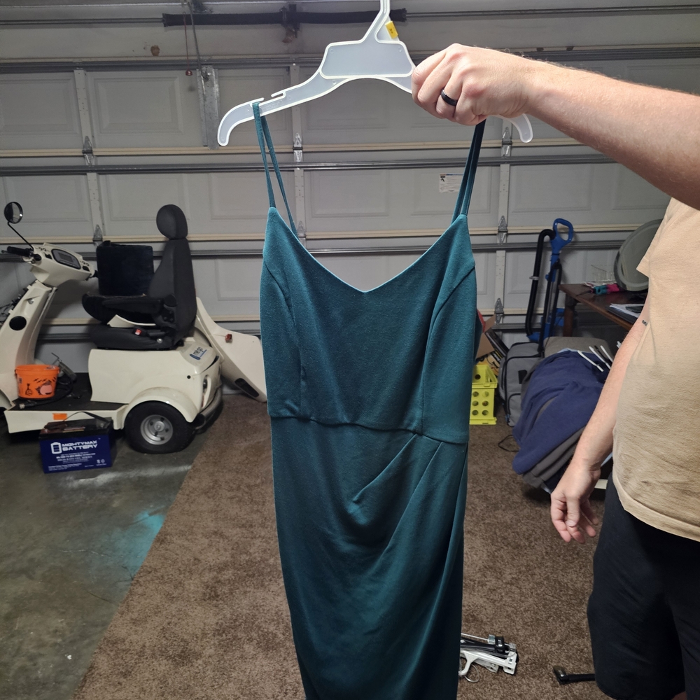 Teal Satin Spaghetti Strap Slip Dress